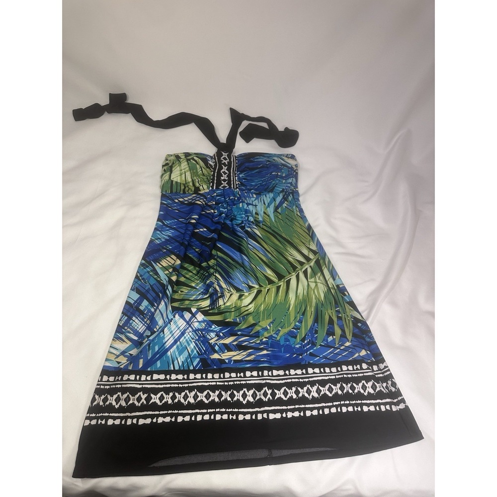 JFW By Just For Wraps Women's Small Strapless Tropical Palm Print Dress
